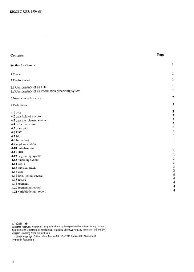 ISO/IEC 9293:1994 ISO/IEC 9293:1994 - Information technology -- Volume and file structure of disk cartridges for information interchange - Page 2 preview