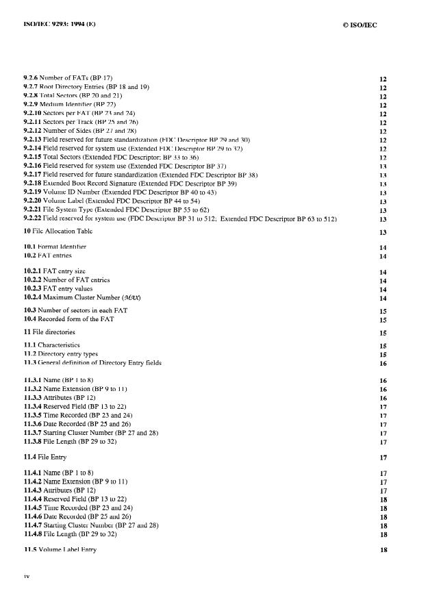 ISO/IEC 9293:1994 ISO/IEC 9293:1994 - Information technology -- Volume and file structure of disk cartridges for information interchange - Page 4 preview