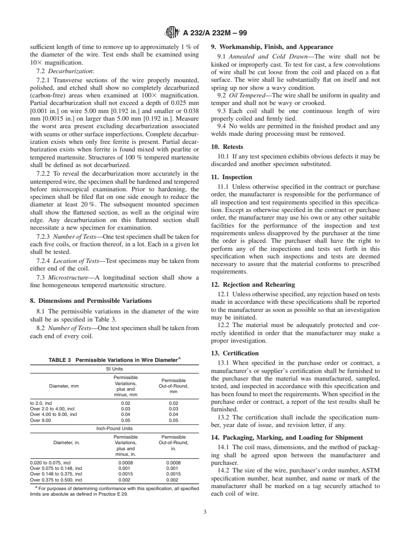 ASTM A232/A232M-99 - Standard Specification for Chromium-Vanadium Alloy Steel Valve Spring Quality Wire