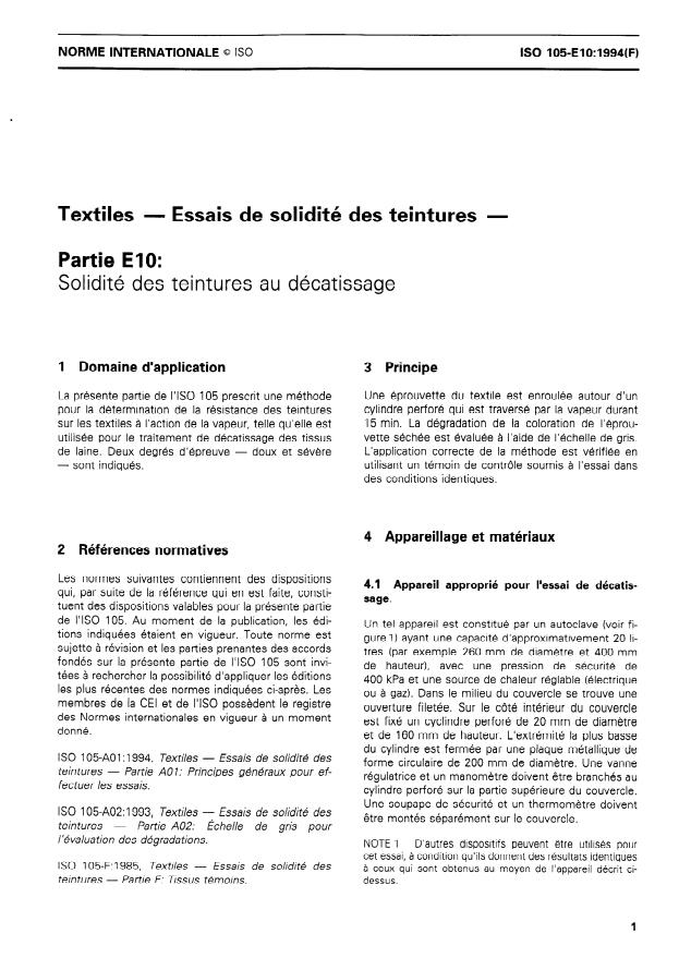 ISO 105-E10:1994 - Textiles -- Essais de solidité des teintures