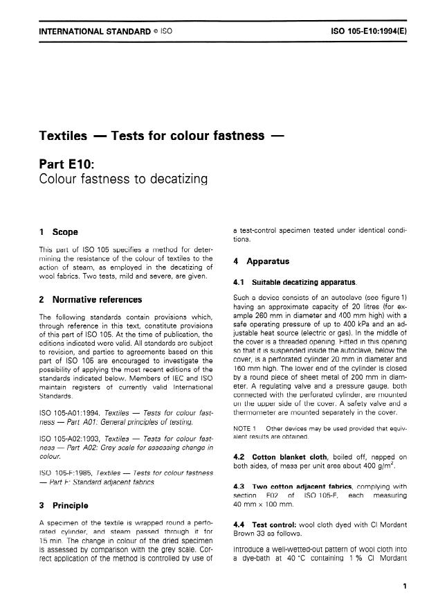 ISO 105-E10:1994 - Textiles -- Tests for colour fastness