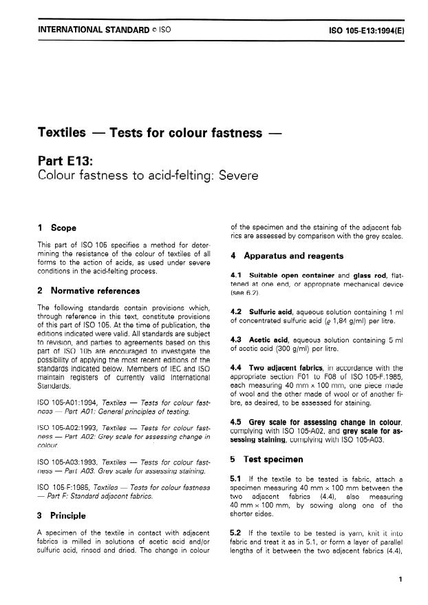 ISO 105-E13:1994 - Textiles -- Tests for colour fastness