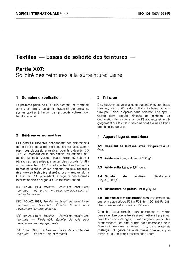 ISO 105-X07:1994 - Textiles -- Essais de solidité des teintures