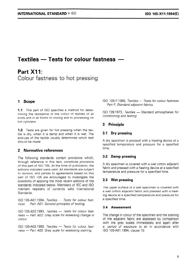 ISO 105-X11:1994 - Textiles -- Tests for colour fastness