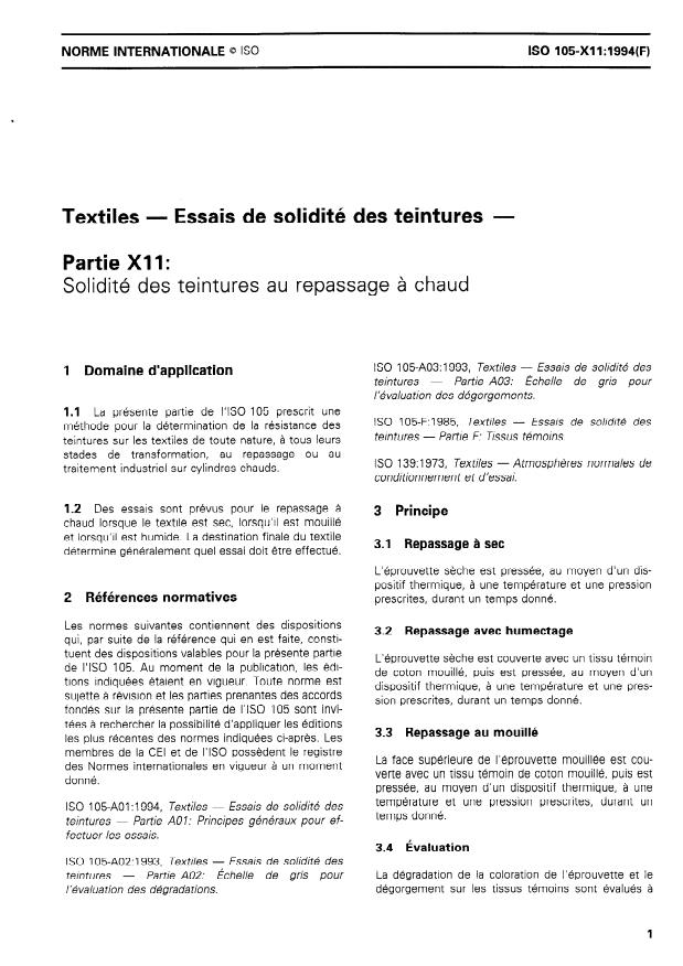 ISO 105-X11:1994 - Textiles -- Essais de solidité des teintures