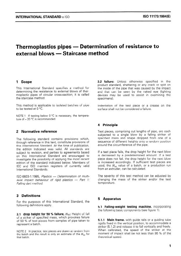 ISO 11173:1994 ISO 11173:1994 - Thermoplastics pipes -- Determination of resistance to external blows -- Staircase method - Page 3 preview