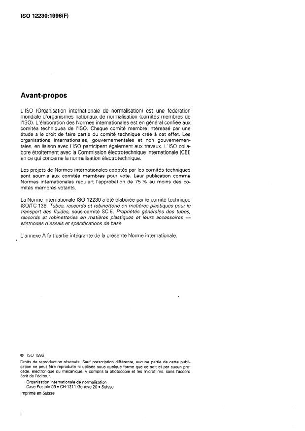 ISO 12230:1996 ISO 12230:1996 - Tubes en polybutene (PB) -- Influence du temps et de la température sur la résistance espérée - Page 2 preview