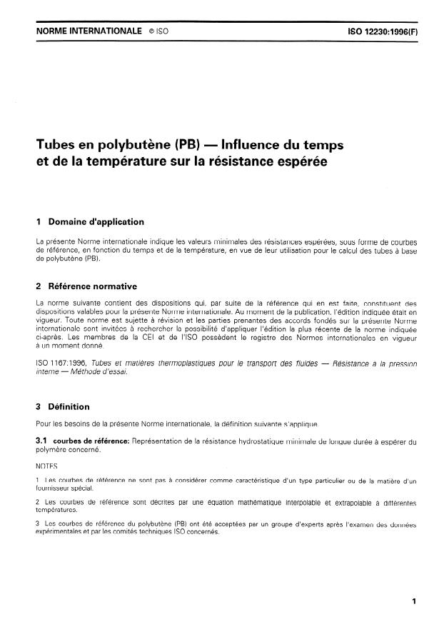 ISO 12230:1996 - Tubes en polybutene (PB) -- Influence du temps et de la température sur la résistance espérée
