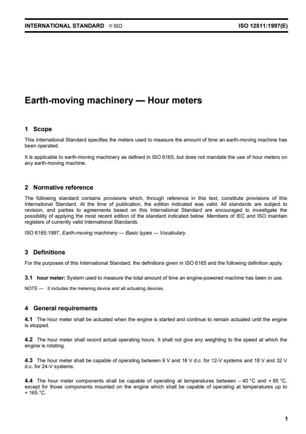 ISO 12511:1997 - Earth-moving machinery -- Hour meters