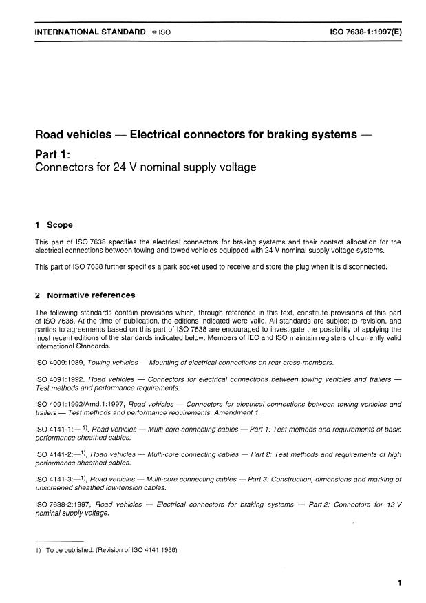 ISO 7638-1:1997 - Road vehicles -- Electrical connectors for braking systems