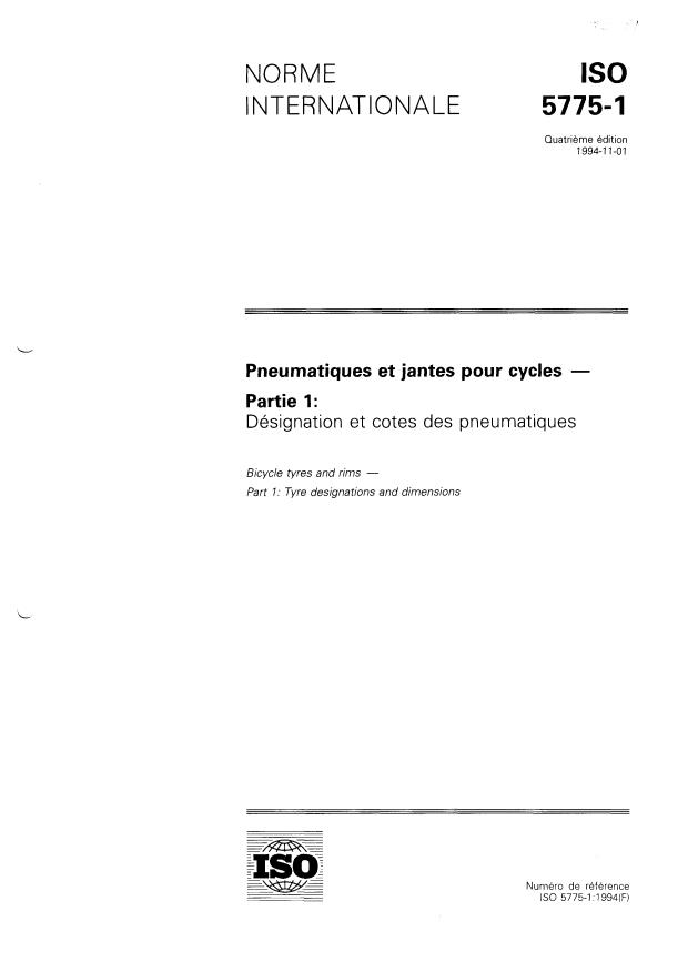 ISO 5775-1:1994 - Pneumatiques et jantes pour cycles