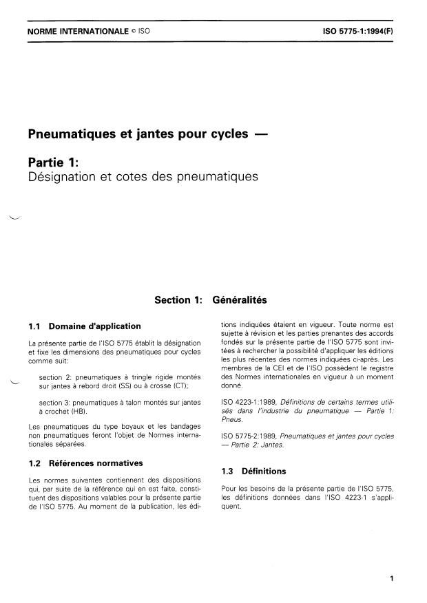 ISO 5775-1:1994 - Pneumatiques et jantes pour cycles