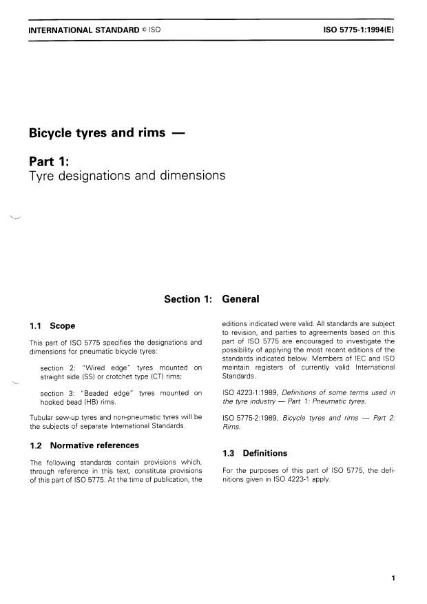 ISO 5775-1:1994 - Bicycle tyres and rims