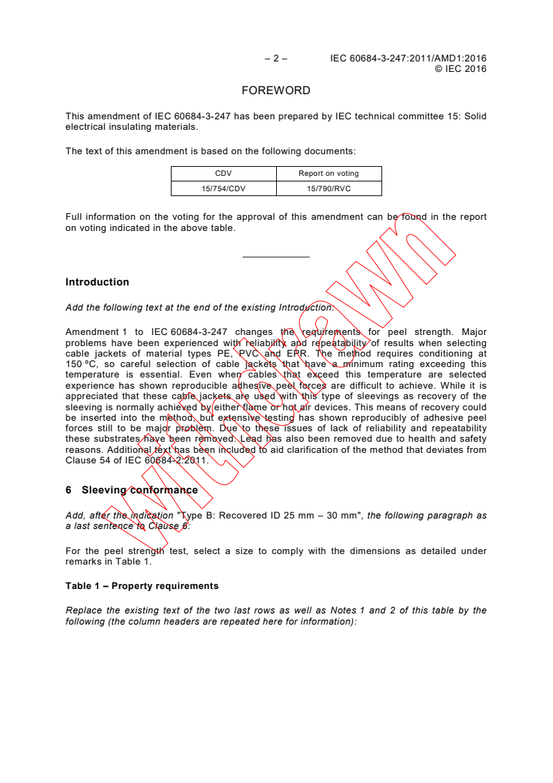 IEC 60684-3-247:2011/AMD1:2016 IEC 60684-3-247:2011/AMD1:2016 - Amendment 1 - Flexible insulating sleeving - Part 3 Specifications for individual types of sleeving - Sheet 247: Heatshrinkable, polyolefin sleeving, dual wall, not flame retarded, thick and medium wall
Released:12/14/2016
Isbn:9782832237205 - Page 4 preview