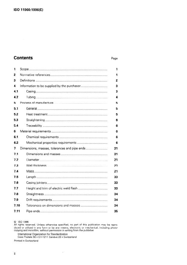 ISO 11960:1996 ISO 11960:1996 - Petroleum and natural gas industries -- Steel pipes for use as casing or tubing for wells - Page 2 preview