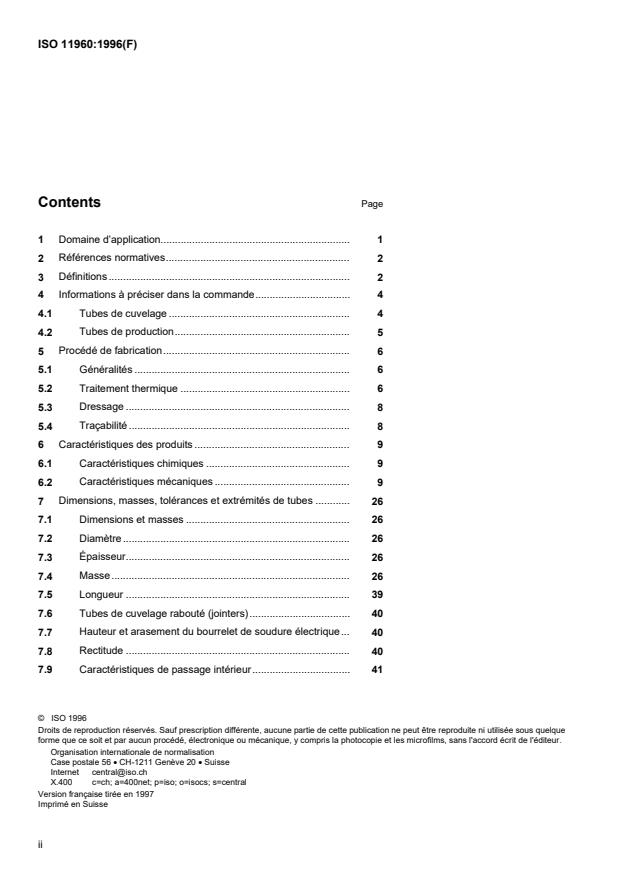 ISO 11960:1996 ISO 11960:1996 - Industries du pétrole et du gaz naturel -- Tubes d'acier utilisés comme tubes de cuvelage ou de production pour les puits - Page 2 preview