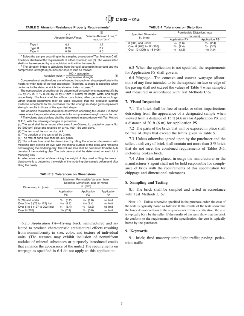 ASTM C902-01a - Standard Specification for Pedestrian and Light Traffic Paving Brick