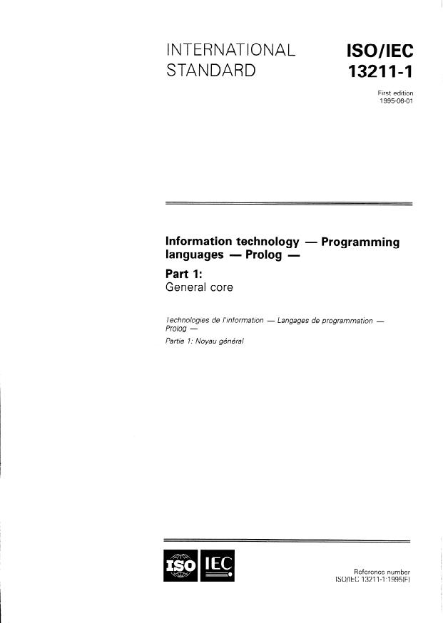 ISO/IEC 13211-1:1995 - Information technology -- Programming languages -- Prolog