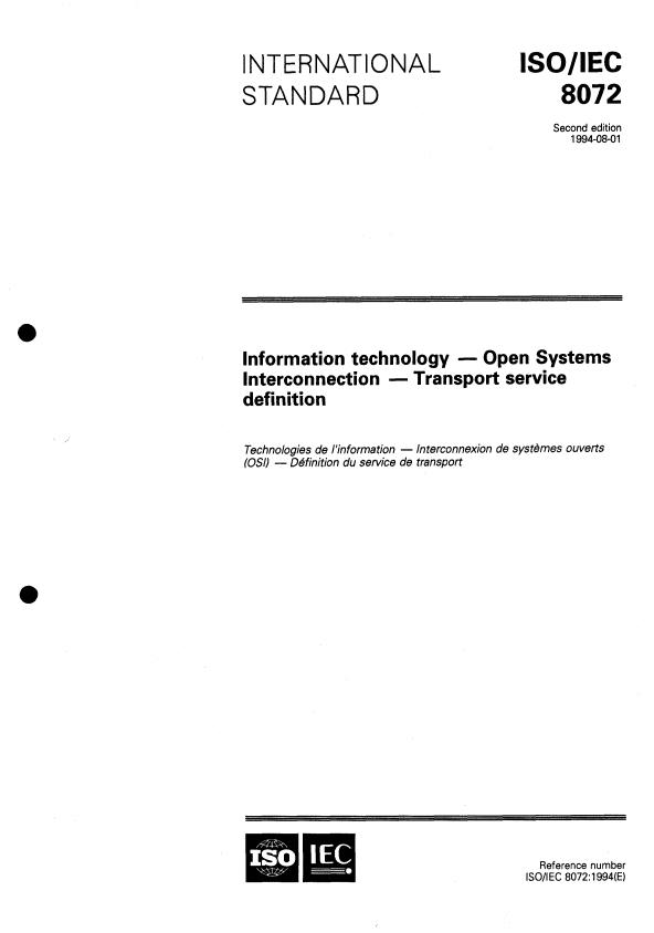 ISO/IEC 8072:1994 - Information technology -- Open Systems Interconnection -- Transport service definition