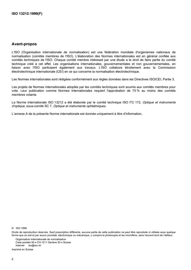 ISO 13212:1999 ISO 13212:1999 - Optique ophtalmique -- Produits d'entretien pour lentilles de contact -- Lignes directrices pour la détermination de la durée de conservation - Page 2 preview