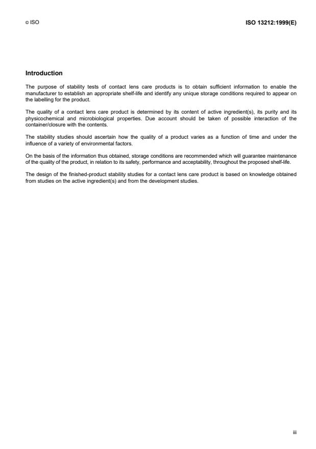 ISO 13212:1999 - Ophthalmic optics  -- Contact lens care products -- Guidelines for determination of shelf-life