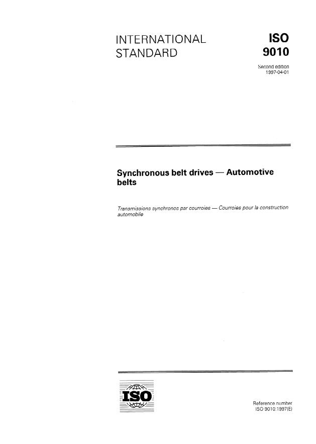 ISO 9010:1997 - Synchronous belt drives -- Automotive belts