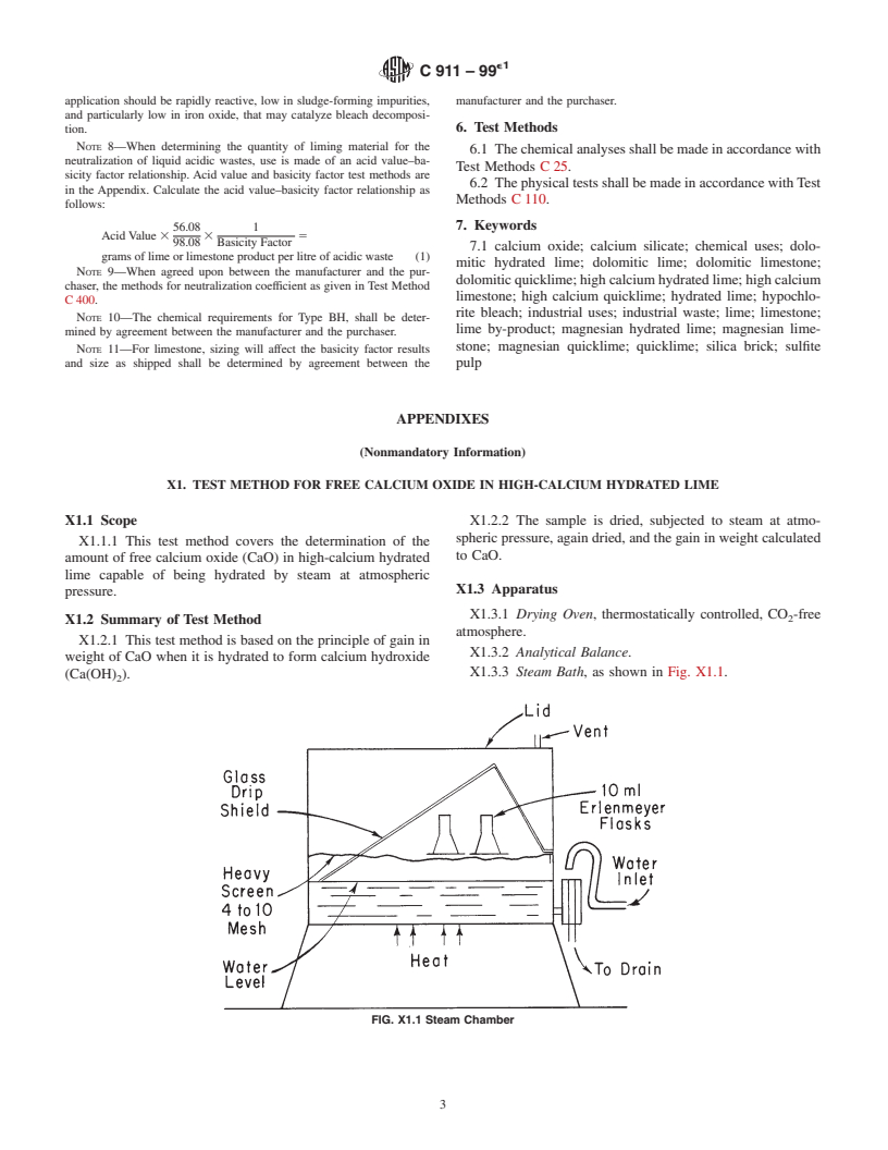 ASTM C911-99e1 - Standard Specification for Quicklime, Hydrated Lime, and Limestone for Chemical Uses