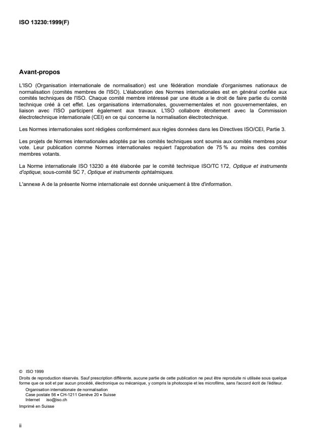ISO 13230:1999 ISO 13230:1999 - Optique ophtalmique -- Spécification des codes a barres - Page 2 preview