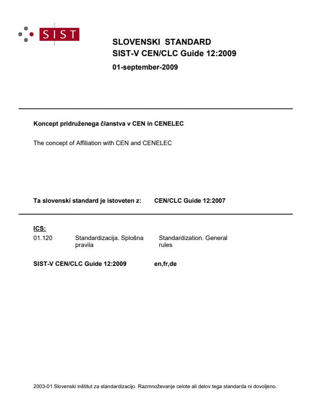 V CEN/CLC Guide 12:2009 - osnova je CEN/CLC Guide 12:2008 - julij