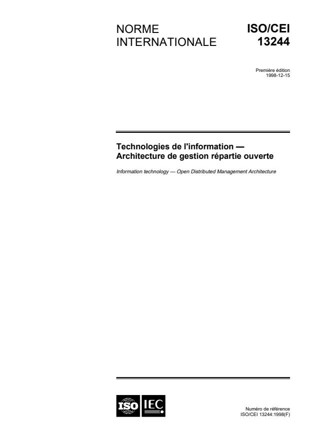 ISO/IEC 13244:1998 - Technologies de l'information -- Architecture de gestion répartie ouverte