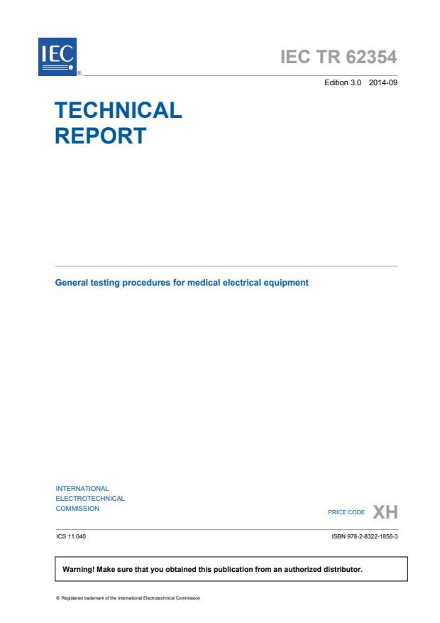 IEC TR 62354:2014 - General testing procedures for medical electrical equipment