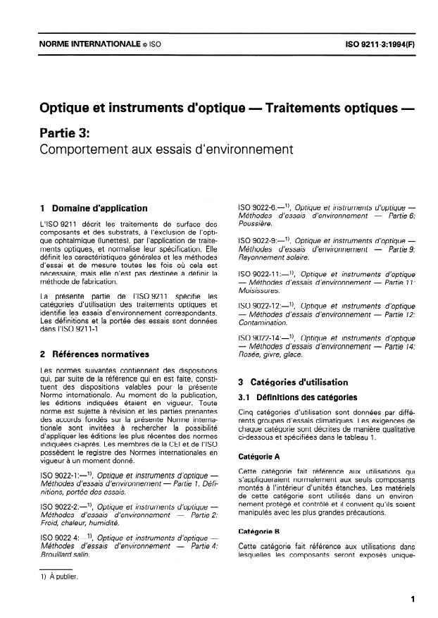 ISO 9211-3:1994 - Optique et instruments d'optique -- Traitements optiques