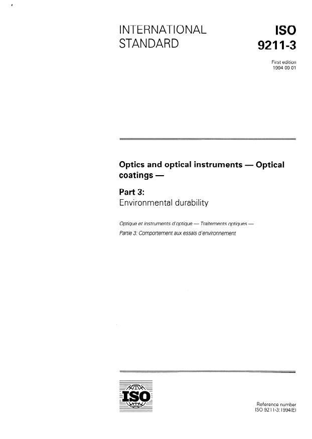 ISO 9211-3:1994 - Optics and optical instruments -- Optical coatings