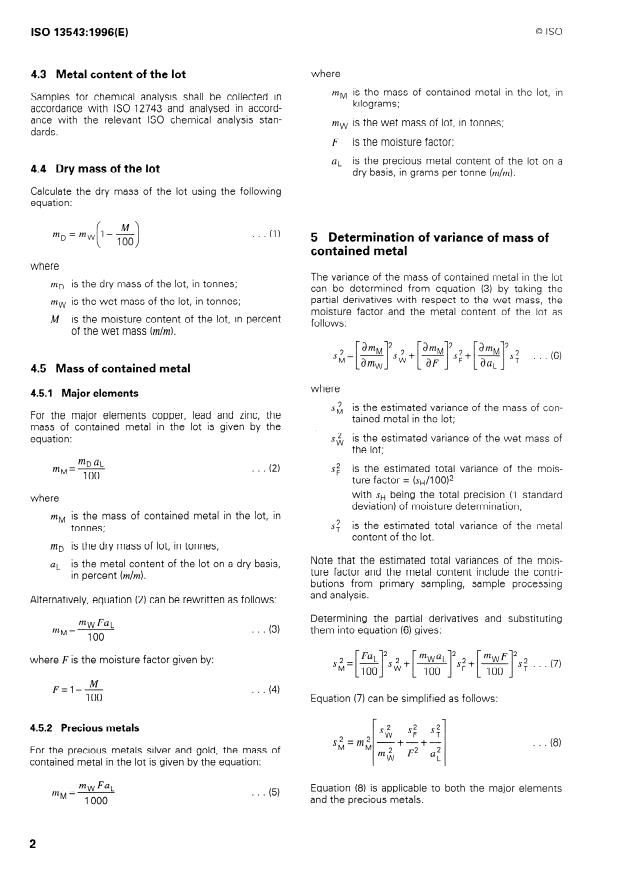ISO 13543:1996 ISO 13543:1996 - Copper, lead and zinc sulfide concentrates -- Determination of mass of contained metal in a lot - Page 4 preview