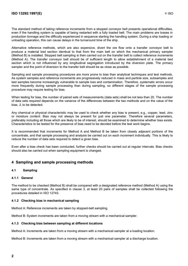 ISO 13292:1997 ISO 13292:1997 - Copper, lead and zinc sulfide concentrates -- Experimental methods for checking the bias of sampling - Page 4 preview