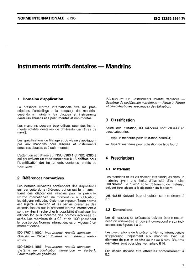 ISO 13295:1994 - Instruments rotatifs dentaires -- Mandrins