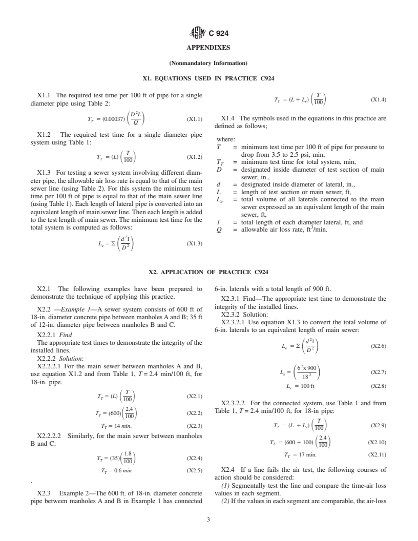 ASTM C924-89(1997) - Standard Practice for Testing Concrete Pipe Sewer Lines by Low-Pressure Air Test Method