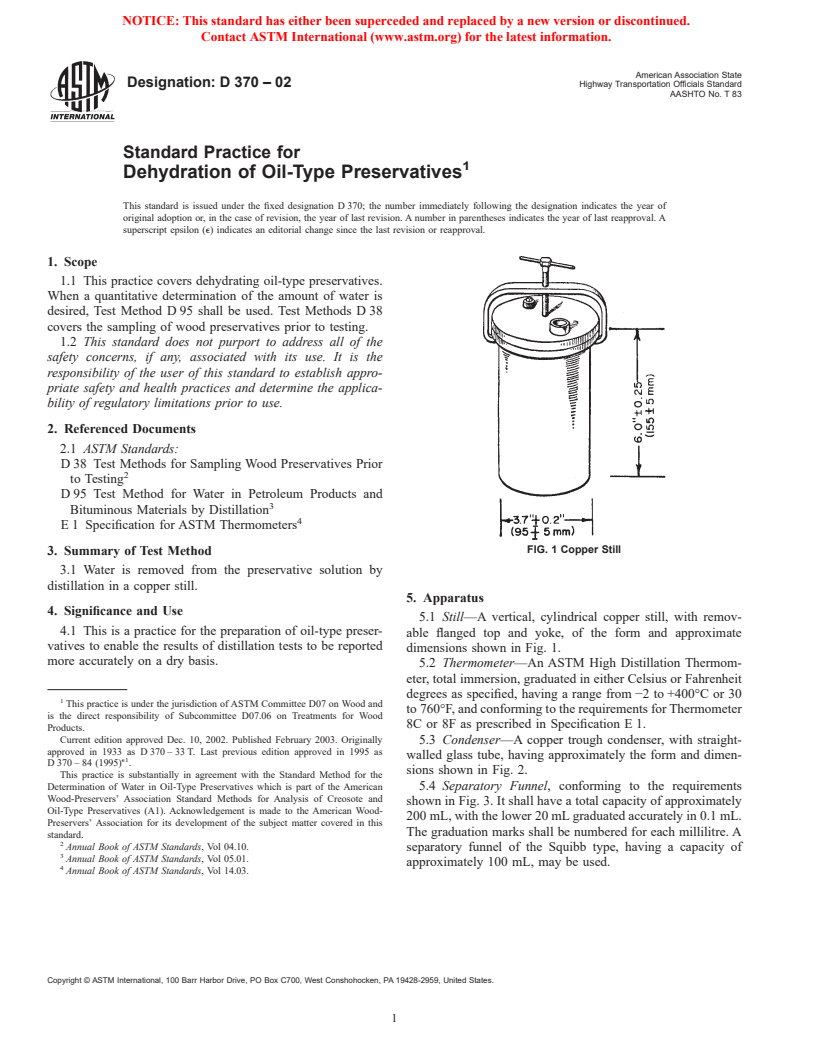 ASTM D370-02 - Standard Practice for Dehydration of Oil-Type Preservatives