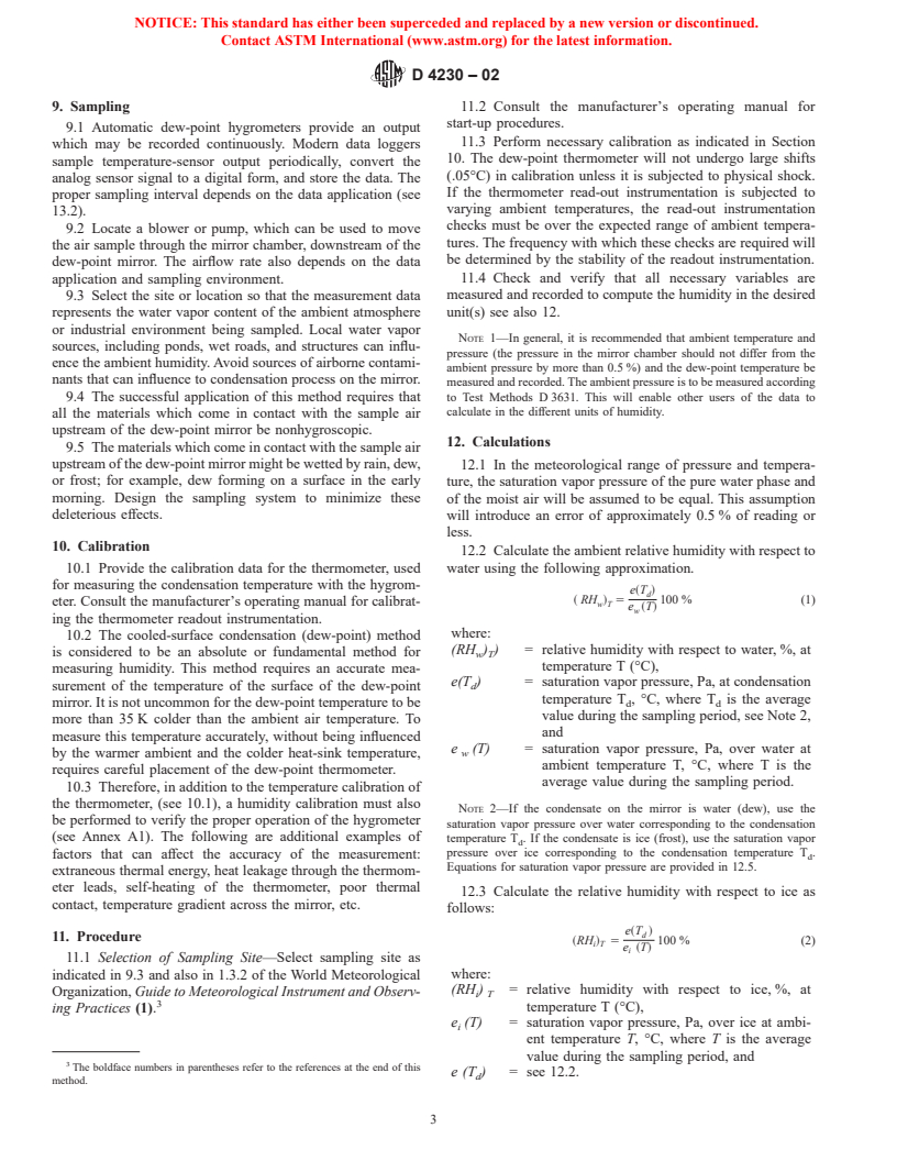 ASTM D4230-02 - Standard Test Method of Measuring Humidity with Cooled-Surface Condensation (Dew-Point) Hygrometer