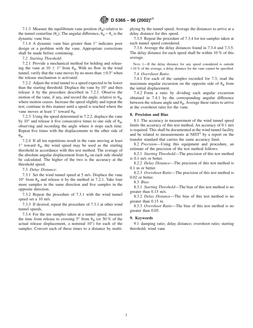 ASTM D5366-96(2002)e01 - Standard Test Method for Determining the Dynamic Performance of a Wind Vane