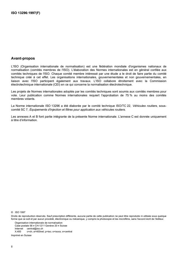 ISO 13296:1997 ISO 13296:1997 - Moteurs diesels -- Lignes assemblées d'injection de carburant haute pression -- Exigences générales et dimensions - Page 2 preview