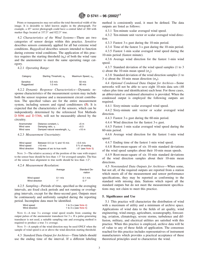 ASTM D5741-96(2002)e1 - Standard Practice for Characterizing Surface Wind Using a Wind Vane and Rotating Anemometer