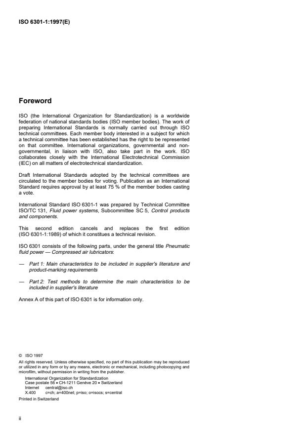 ISO 6301-1:1997 ISO 6301-1:1997 - Pneumatic fluid power -- Compressed-air lubricators - Page 2 preview