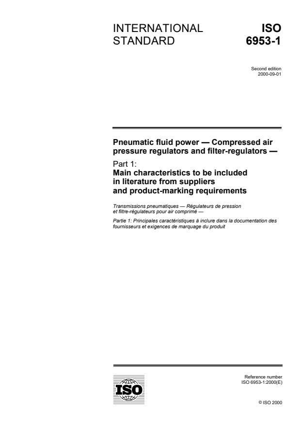 ISO 6953-1:2000 - Pneumatic fluid power -- Compressed air pressure regulators and filter-regulators