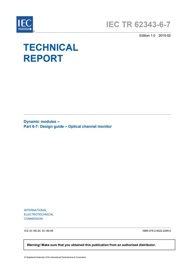 IEC TR 62343-6-7:2015 - Dynamic modules - Part 6-7: Design guide - Optical channel monitor