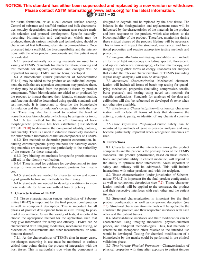 ASTM F2211-02 - Standard Classification for Tissue Engineered Medical Products (TEMPs)