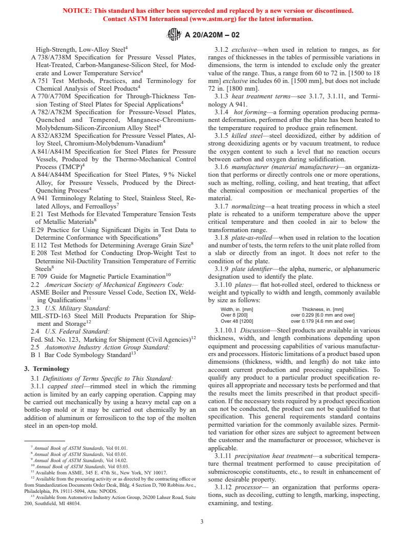 ASTM A20/A20M-02 - Standard Specification for General Requirements for Steel Plates for Pressure Vessels