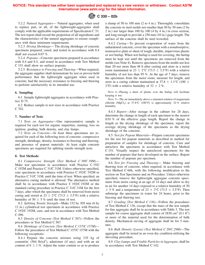 ASTM C330-02b - Standard Specification for Lightweight Aggregates for Structural Concrete