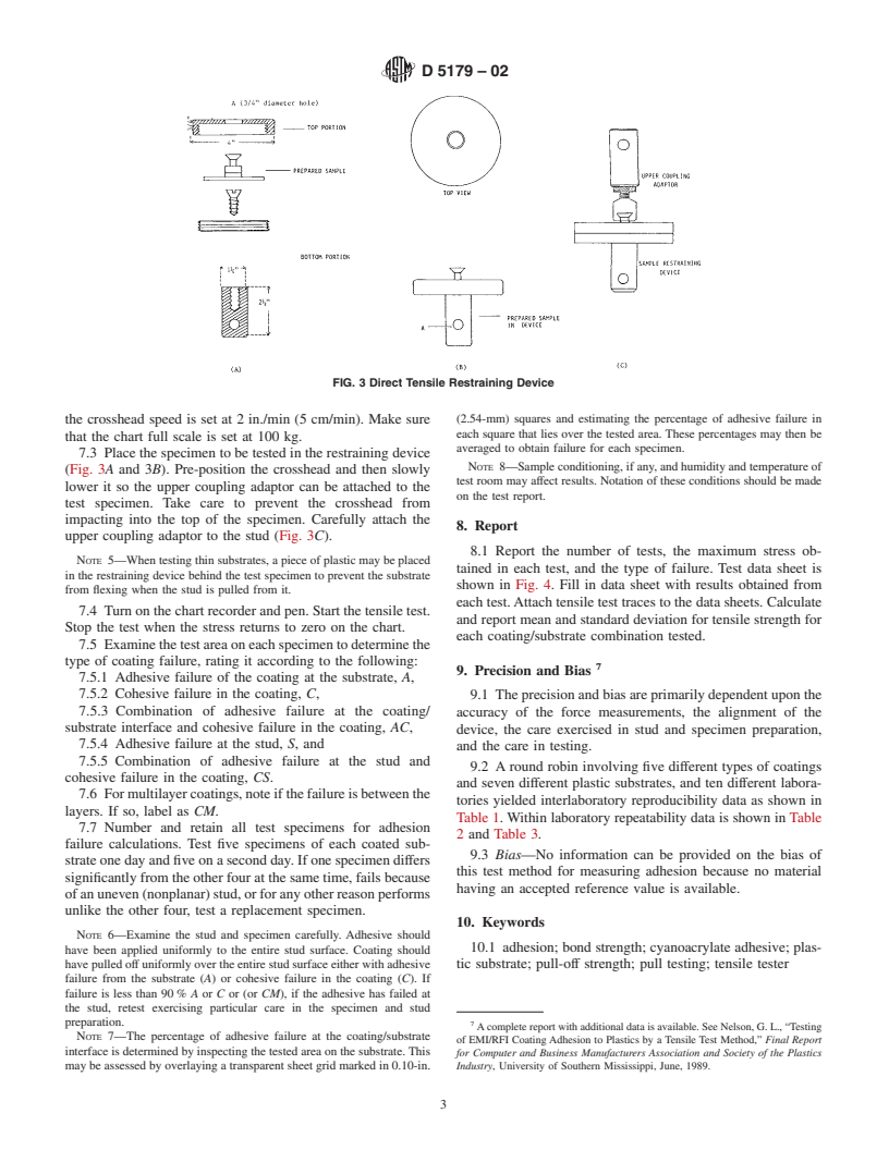 ASTM D5179-02 - Standard Test Method for Measuring Adhesion of Organic Coatings to Plastic Substrates by Direct Tensile Testing