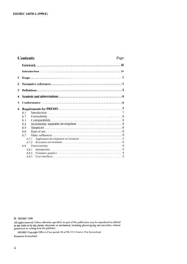 ISO/IEC 14478-1:1998 ISO/IEC 14478-1:1998 - Information technology -- Computer graphics and image processing -- Presentation Environment for Multimedia Objects (PREMO) - Page 2 preview